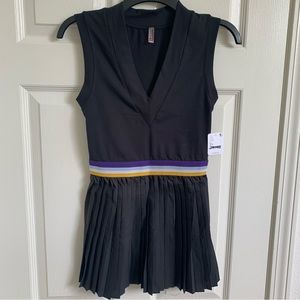 NWT Free People Movement You Got Served pleated black tennis dress XS